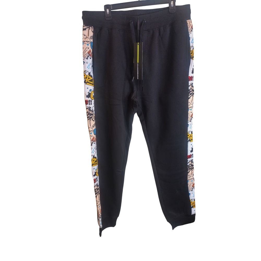 Screenshot Brand Mens Black Comic Graphic Side Stripe Joggers Sweatpants 2XL NEW